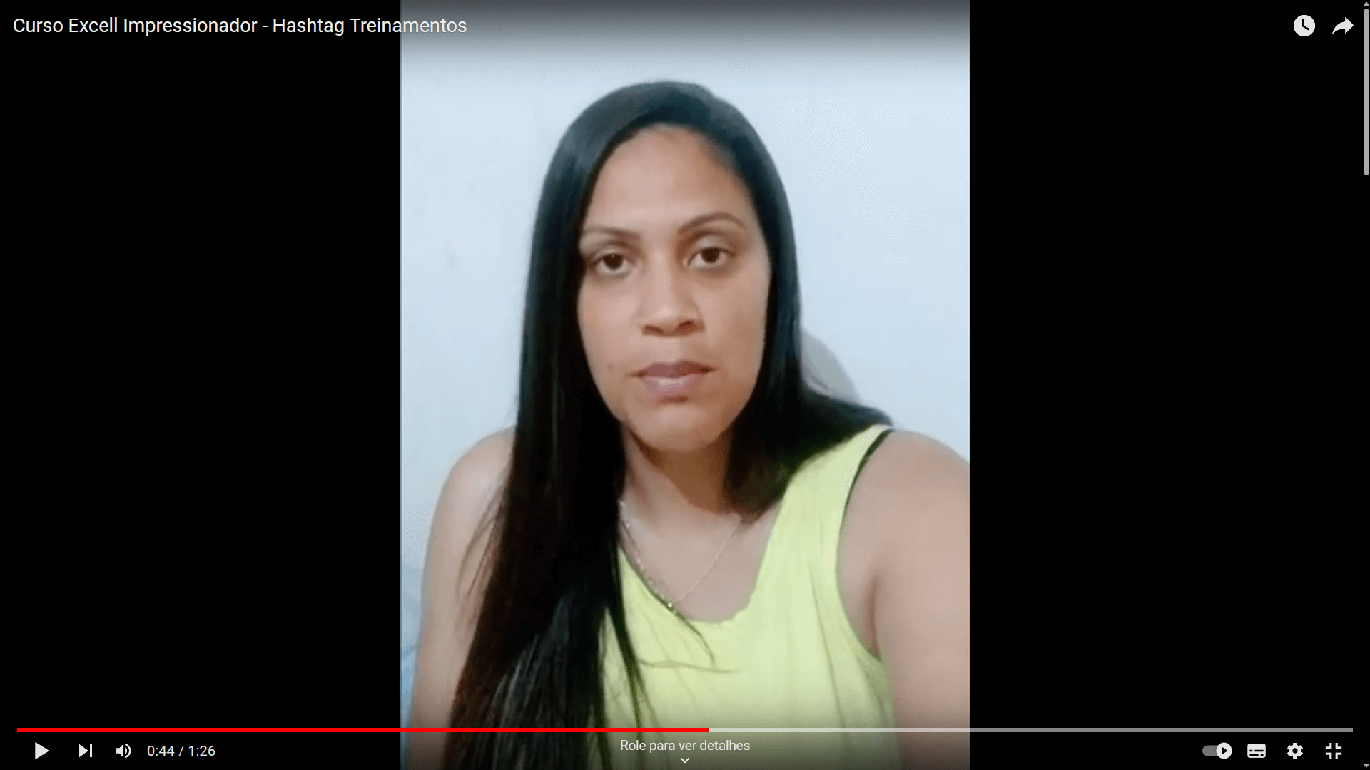 Depoimento em vídeo de Vanessa Aparecida, aluno(a) do curso de Excel