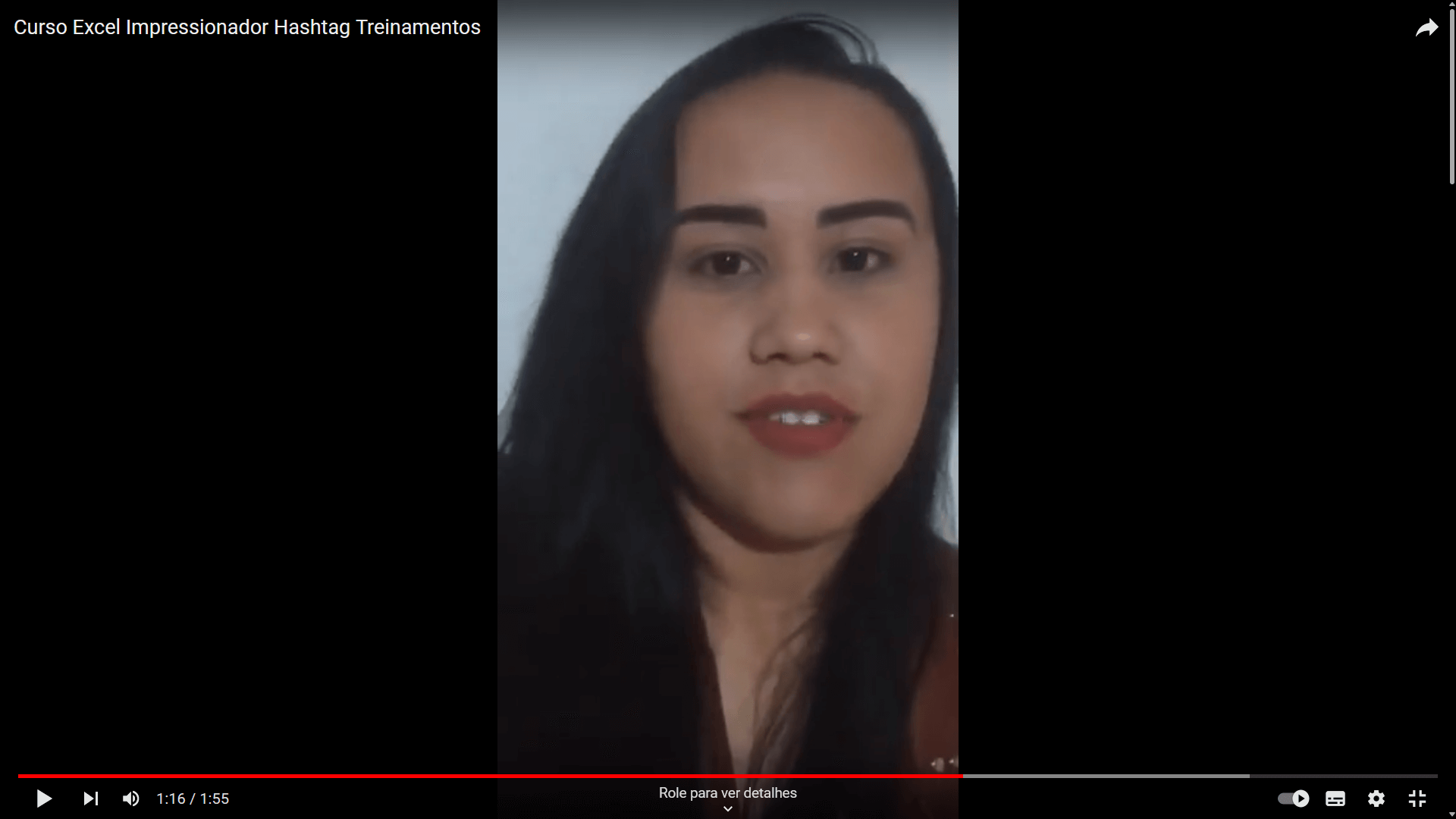 Depoimento em vídeo de Bianca Maiara, aluno(a) do curso de Excel