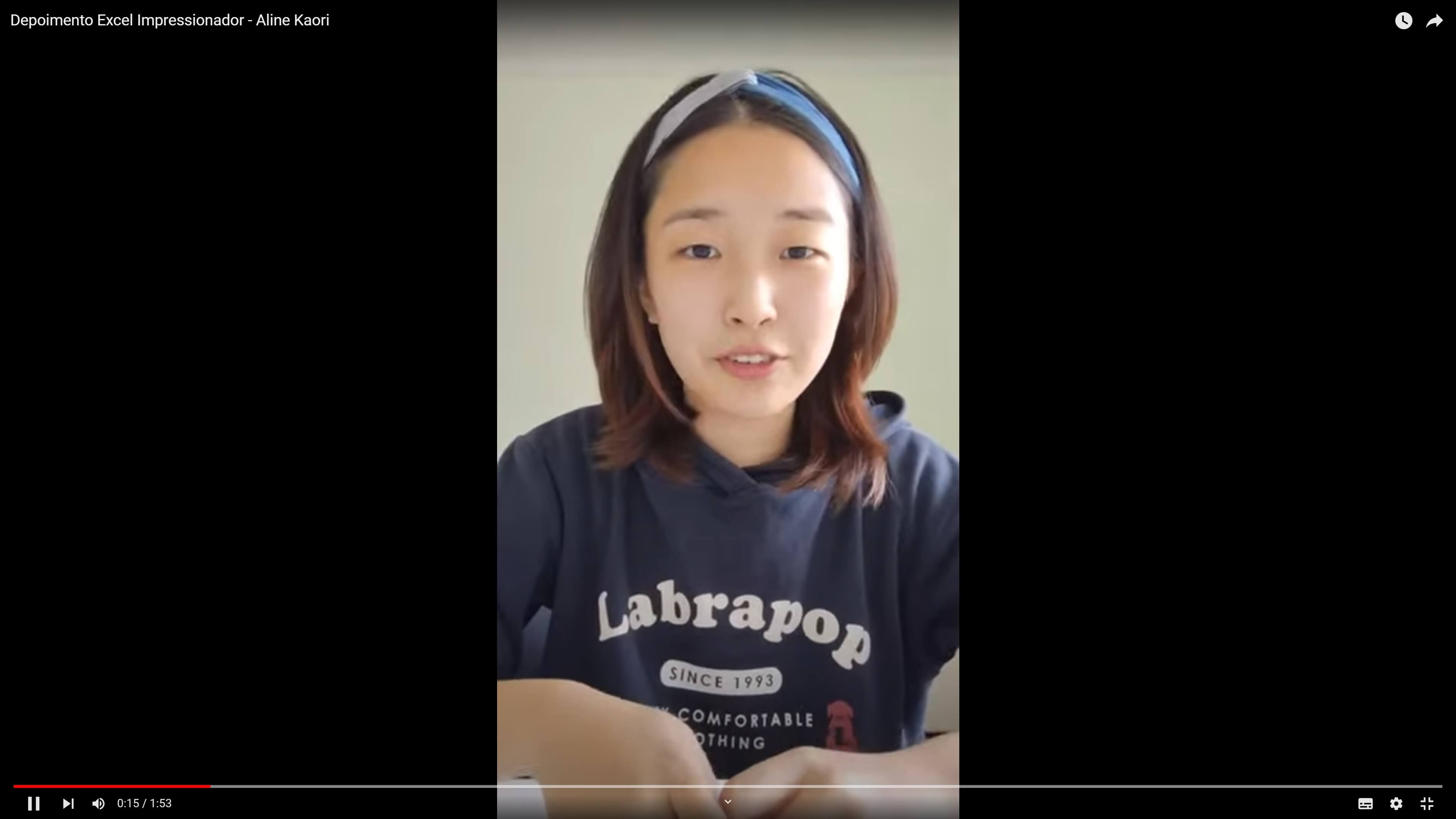 Depoimento em vídeo de Aline Kaori, aluno(a) do curso de Excel