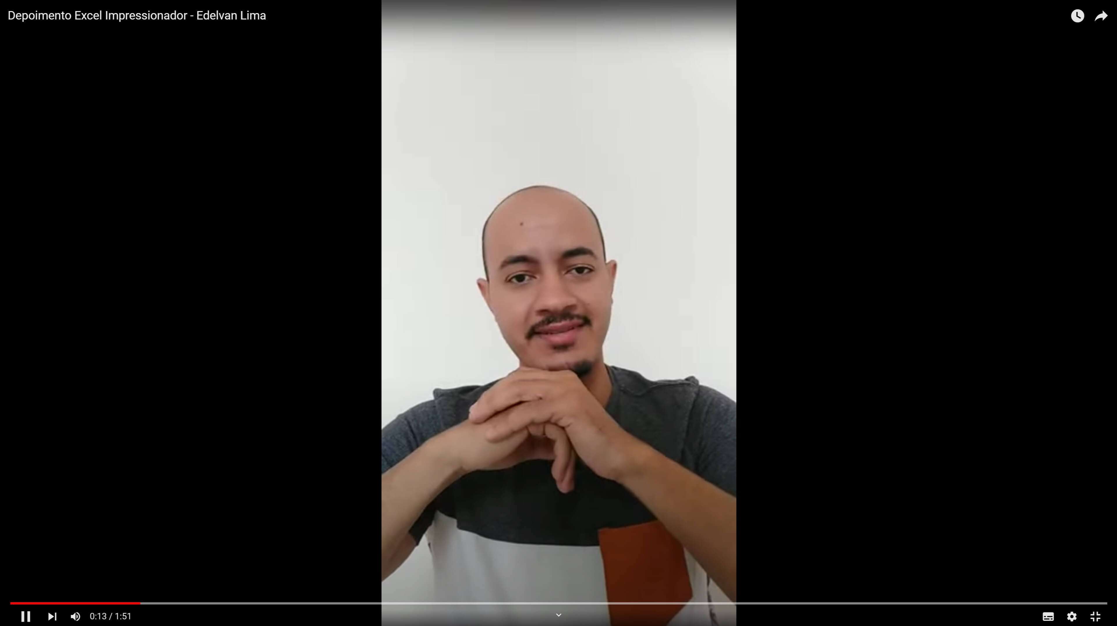 Depoimento em vídeo de Edelvan Lima, aluno(a) do curso de Excel