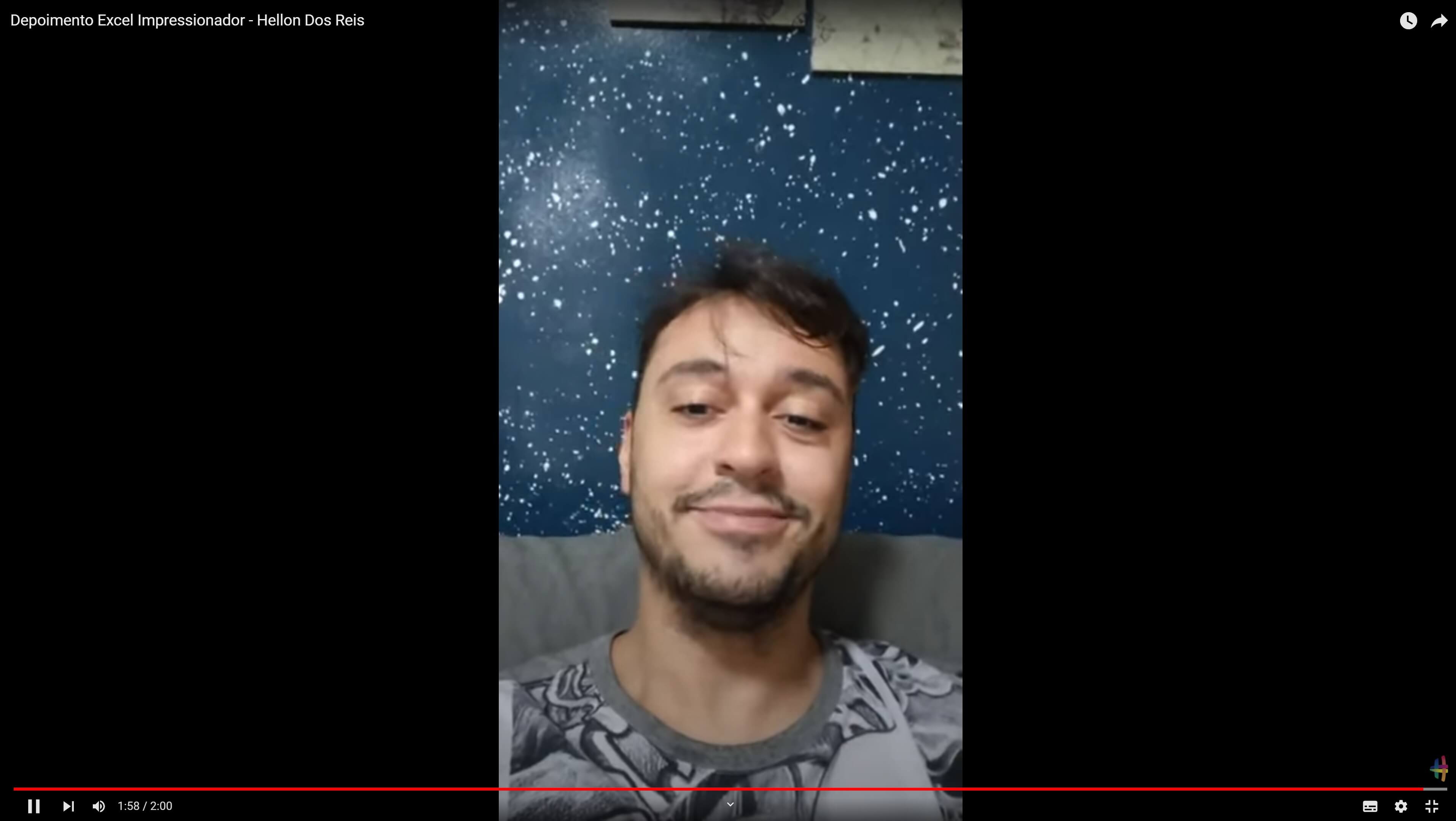 Depoimento em vídeo de Hellon dos Reis, aluno(a) do curso de Excel
