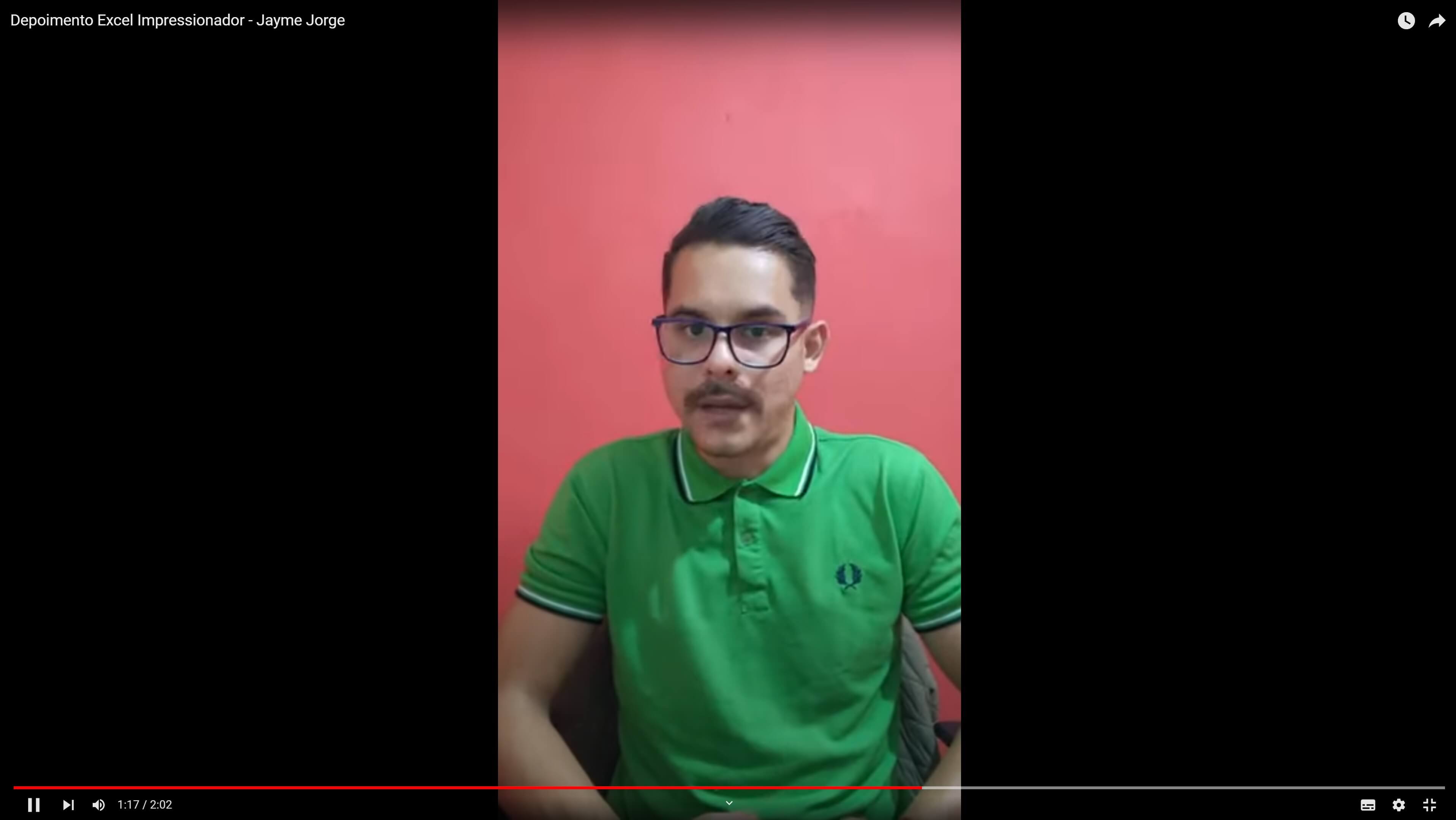 Depoimento em vídeo de Jayme Jorge, aluno(a) do curso de Excel