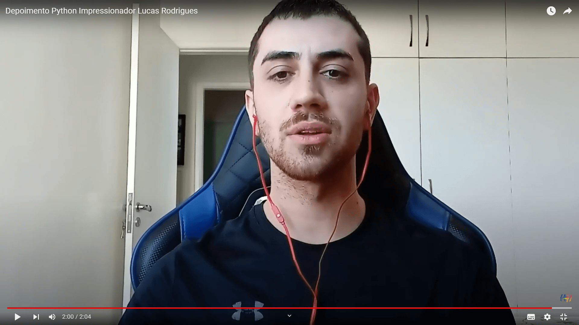 Depoimento em vídeo de Lucas Rodrigues, aluno(a) do curso de Python