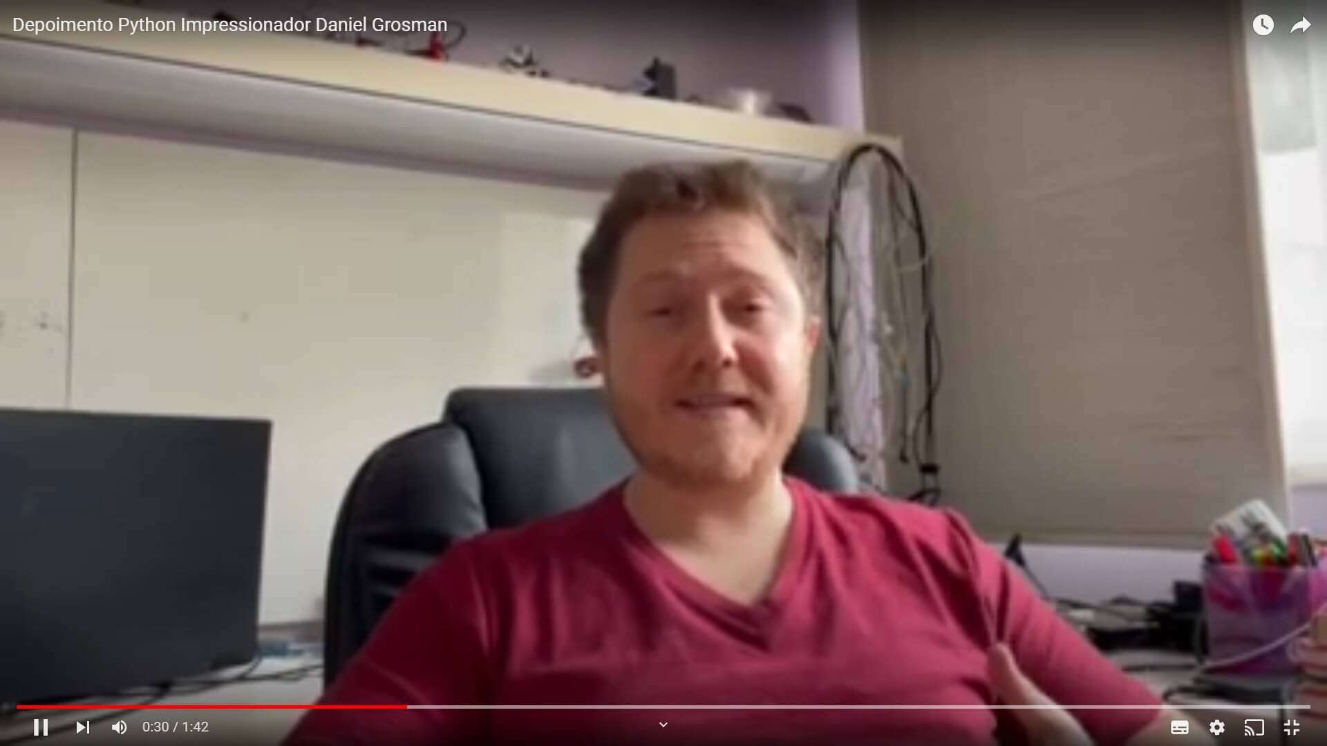Depoimento em vídeo de Daniel Grosman, aluno(a) do curso de Python