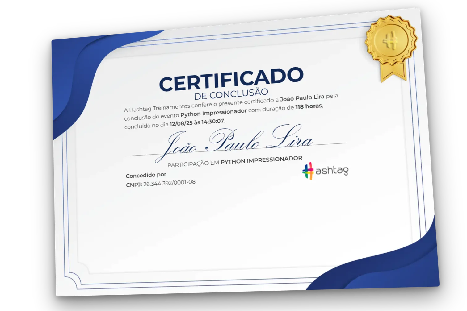 Modelo do certificado de conclusão do Python Impressionador