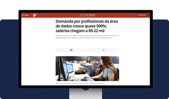 Título de notícia dizendo: 'Demanda por profissionais na área de dados cresce quase 500%; salários chegam a R$ 22mil'