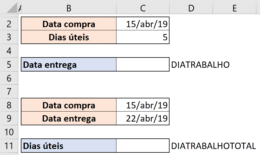 Fórmulas de Data