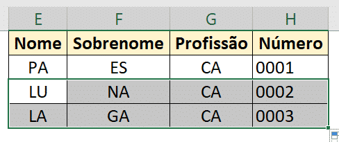 Tabela Base para códigos