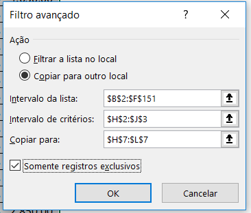 Configurações Filtro Avançado