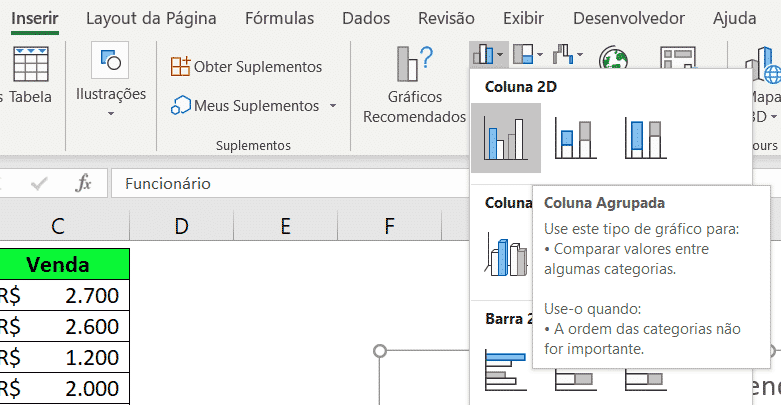 Gráficos de Colunas no Excel