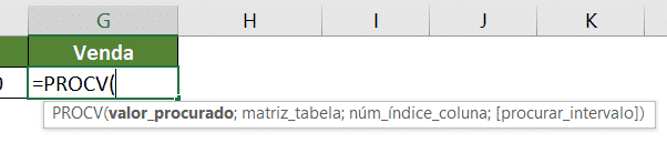 Escrita e argumentos da fórmula PROCV