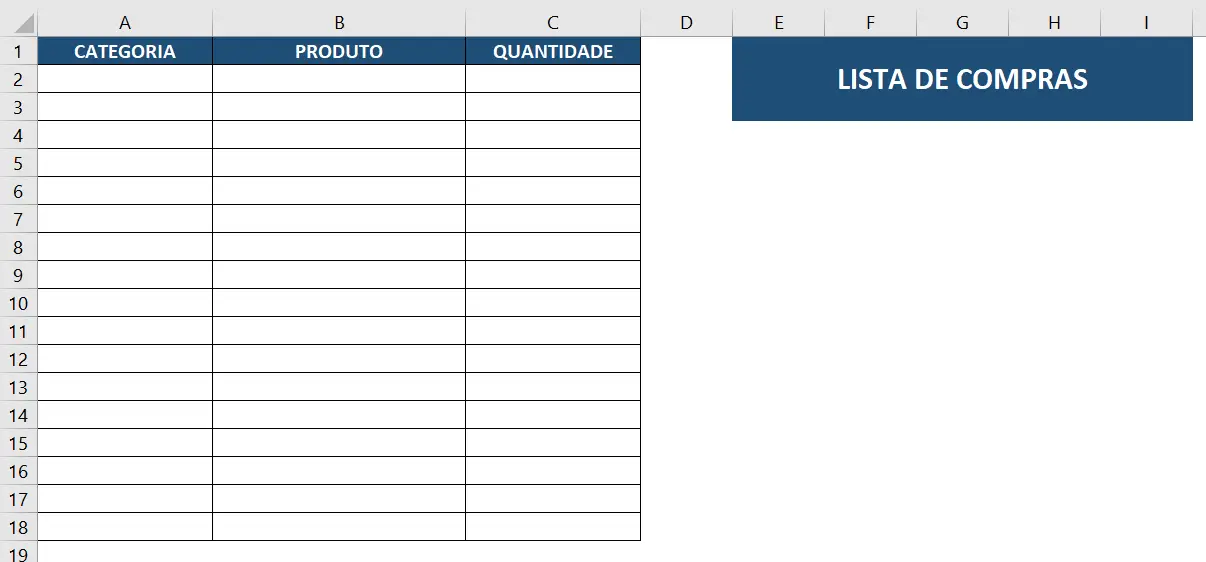 Tabela inicial para criar a validação de dados