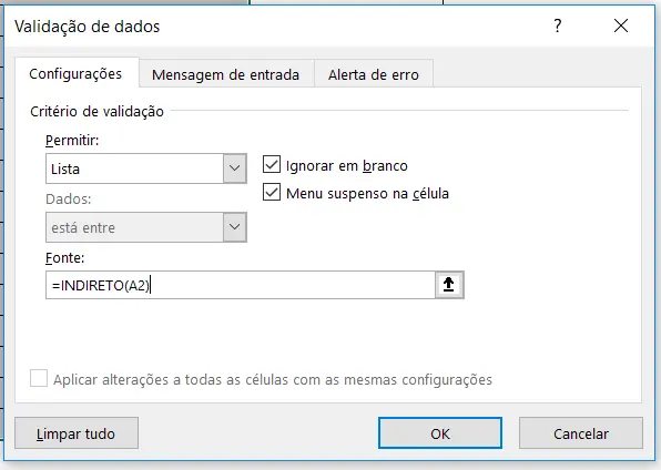 Criando a segunda validação de dados