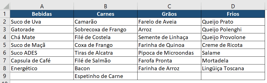 Colunas auxiliares em uma nova aba