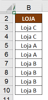 Tabela simplificada para exemplificar o uso da fórmula matricial