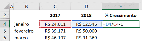 Calculando a variação percentual