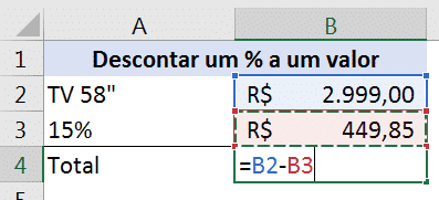 Subtraindo a porcentagem no excel