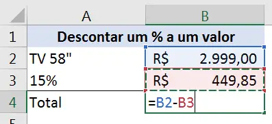 Subtraindo a porcentagem no excel