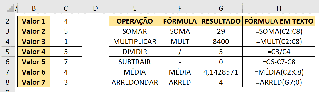 Fórmulas do Curso Básico de Excel