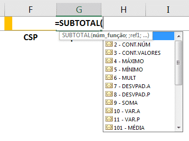 Fórmulas do Excel dentro da fórmula SUBTOTAL para utilizar juntamente com tabelas que tenham filtro