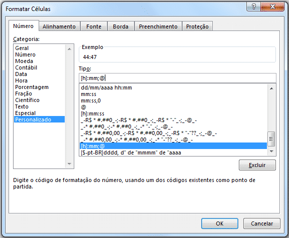 Alterando o formato da célula para o somatório passar o limite de 24h