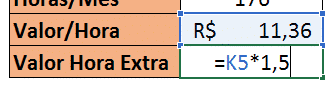 Fórmula para obter o valor da hora extra