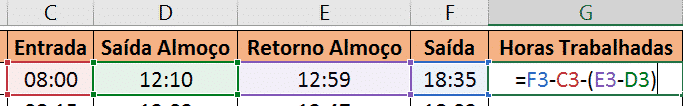 Fórmula para contabilizar as horas trabalhadas