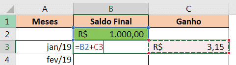 Fórmula para calcular o saldo final do mês