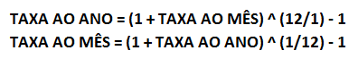 Fórmulas para conversão de taxa mensal para anual e vice versa