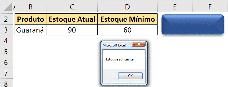 Testando a macro de MsgBox VBA com um valor maior