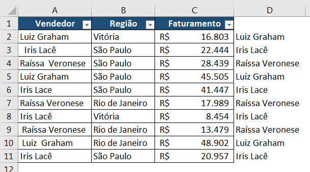 Resultado da fórmula para todos os vendedores