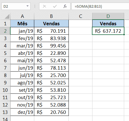 Utilização da fórmula soma selecioando um intervalo - Erros Comuns no Excel