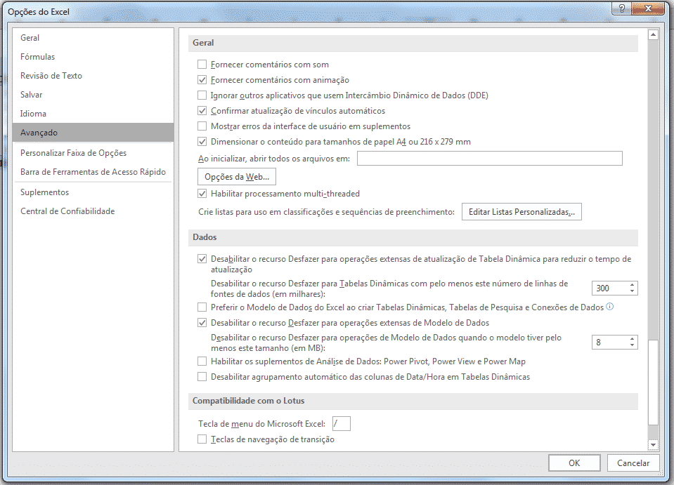 Acessando as opções do Excel para criar uma lista personalizada