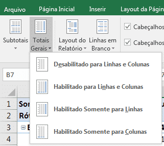 Opções para alterar os Totais Gerais