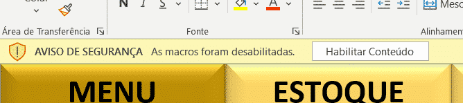 Aviso para habilitar as macros dentro da planilha Excel