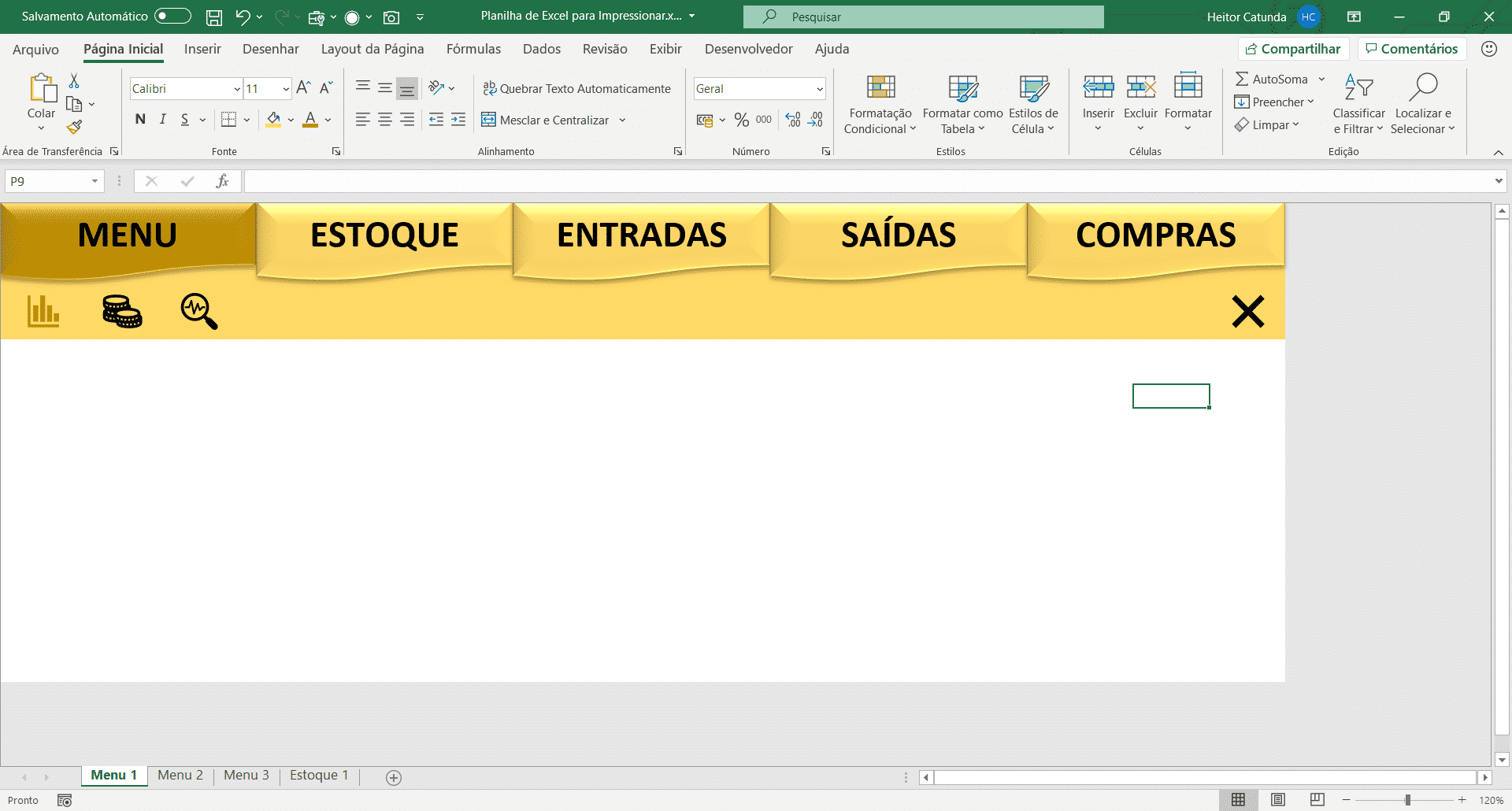 Planilha Excel após pressionar o botão X