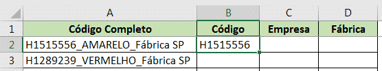 Resultado após separar textos no excel