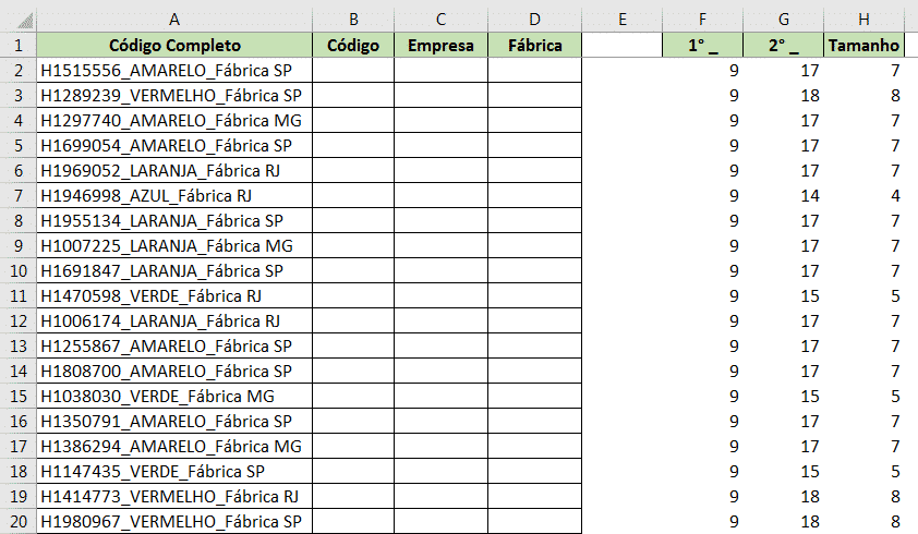 Resultado ao aplicar a fórmula em todas as linhas da tabela