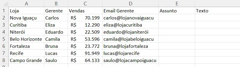 enviar e-mail pelo Excel