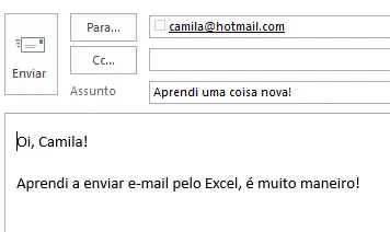 Como enviar email pelo excel com todas as informações