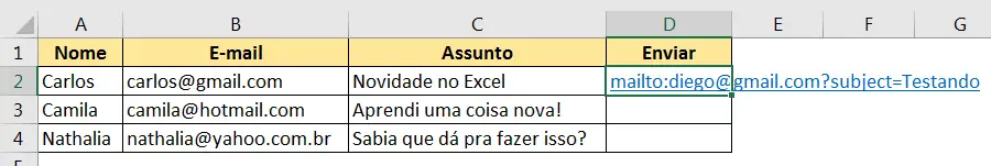 Resultado da criação do link/hiperlink