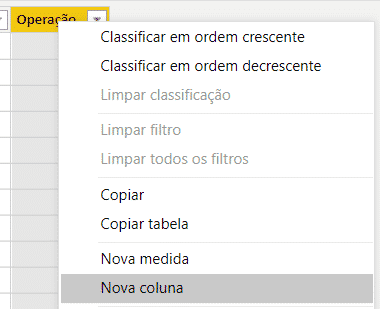 Gráfico de Cascata e Cálculo de Acumulado no Power BI 10 Adicionando uma nova coluna na consulta