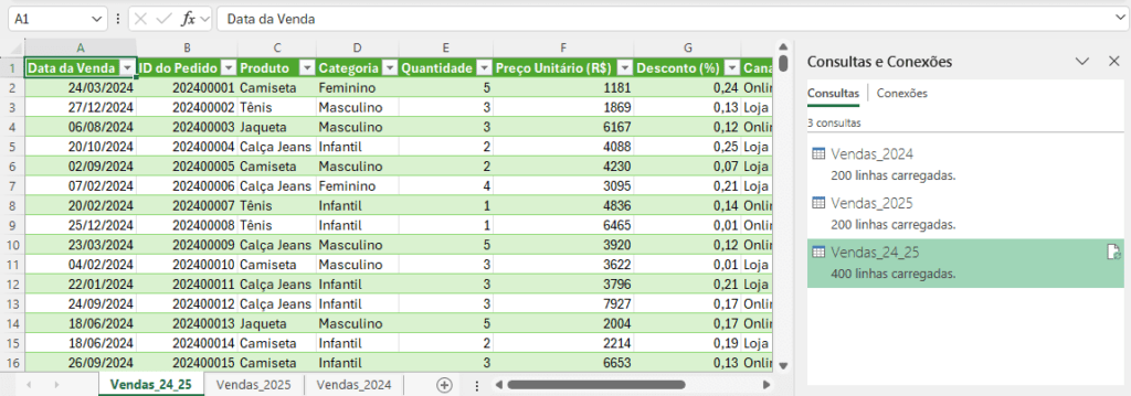 Nova tabela no Excel