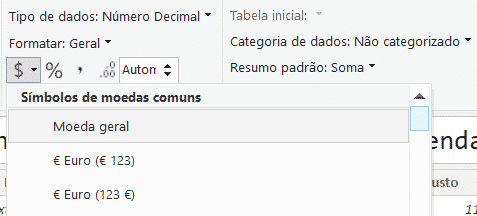 Alterando a formatação para Moeda Geral