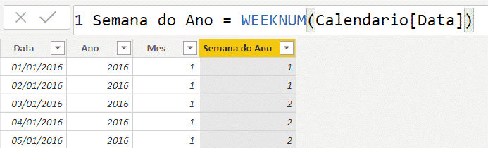 Fórmula para obter a semana do ano daquela data