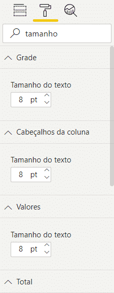 Opção para alterar o tamanho da fonte