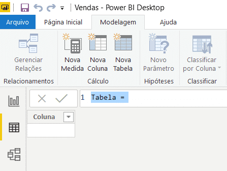 Ambiente + fórmula para a nova tabela