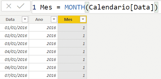 Fórmula para obter o mês da data