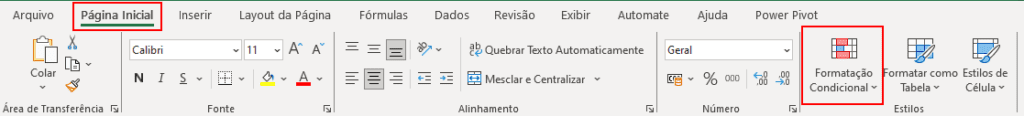 Selecionando formatação condicional