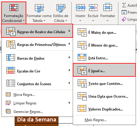 Configurando a formatação condicional